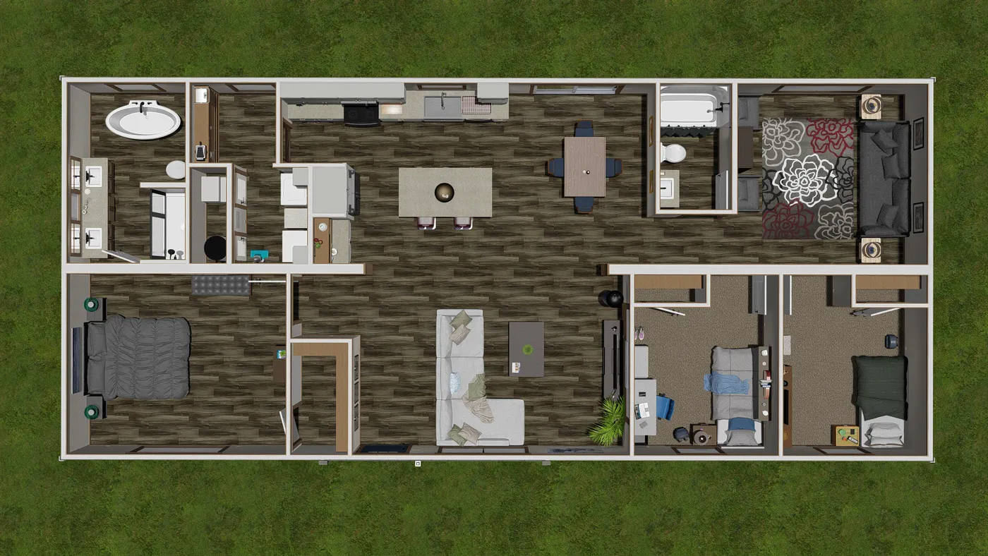 The LORALEI Floor Plan. This Manufactured Mobile Home features 3 bedrooms and 2 baths.