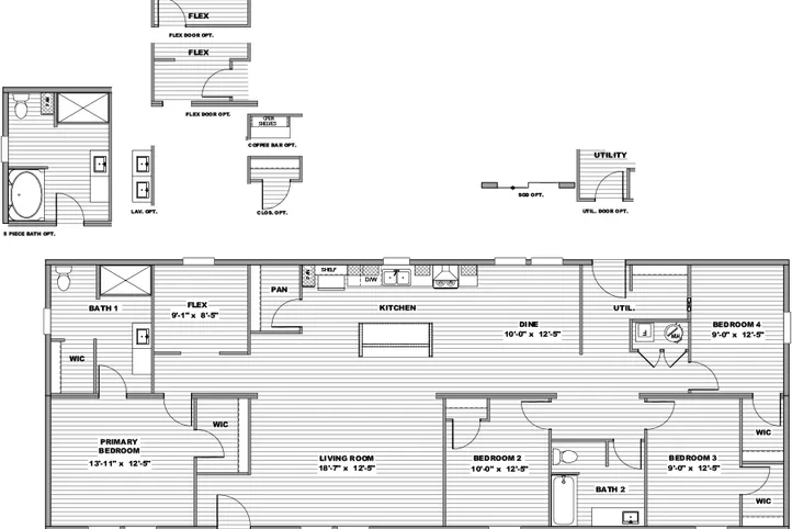 The THE OCCASION Floor Plan. This Manufactured Mobile Home features 4 bedrooms and 2 baths.