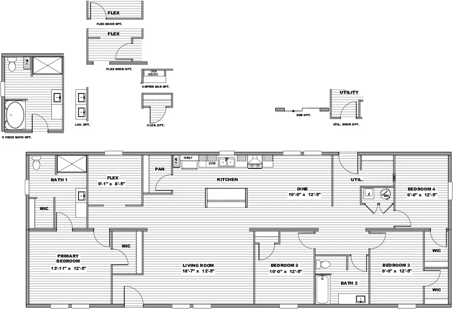 The THE OCCASION Floor Plan. This Manufactured Mobile Home features 4 bedrooms and 2 baths.