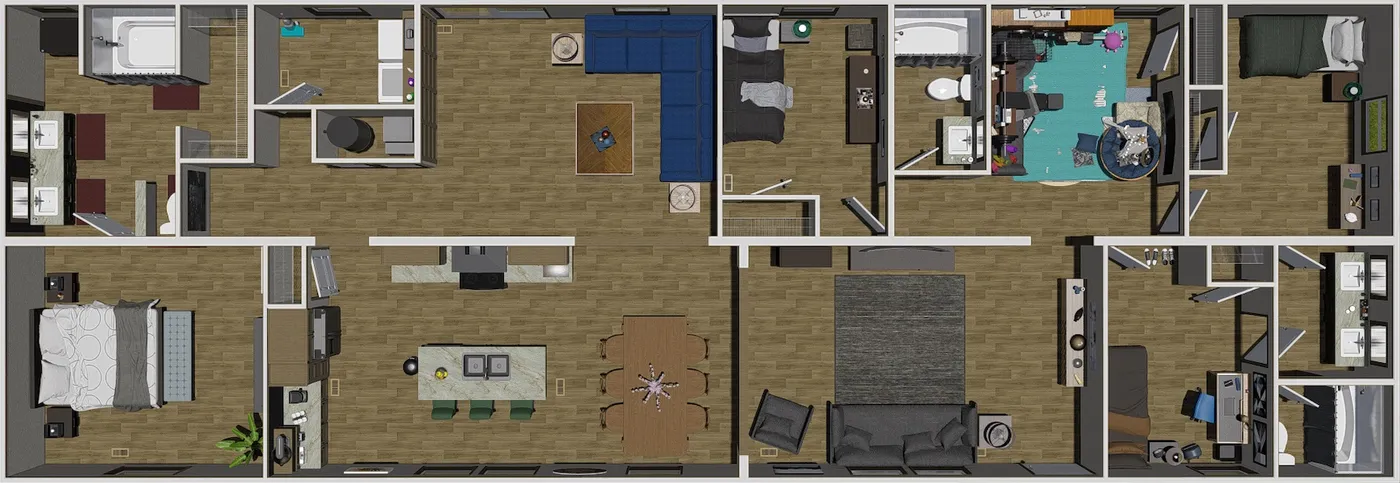 The RAINIER Floor Plan. This Manufactured Mobile Home features 4 bedrooms and 3 baths.
