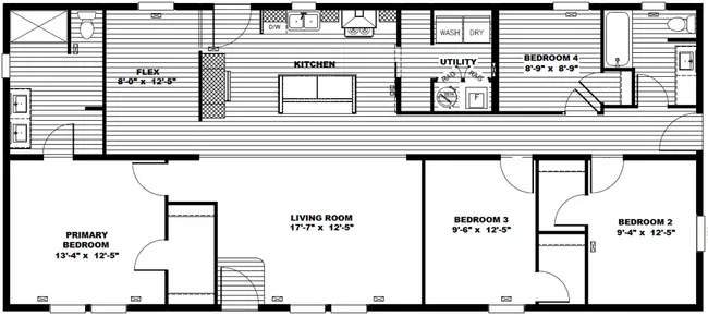 The LOVELY DAY Floor Plan. This Modular Home features 4 bedrooms and 2 baths.