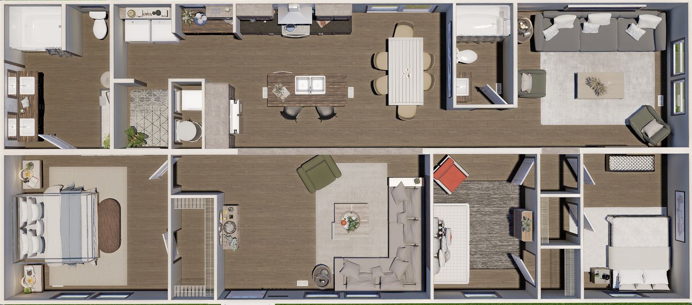 The FIJI Floor Plan. This Manufactured Mobile Home features 3 bedrooms and 2 baths.