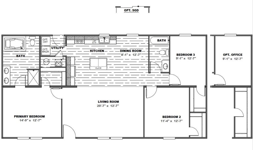 The THE EAGLE 52 Floor Plan. This Manufactured Mobile Home features 3 bedrooms and 2 baths.