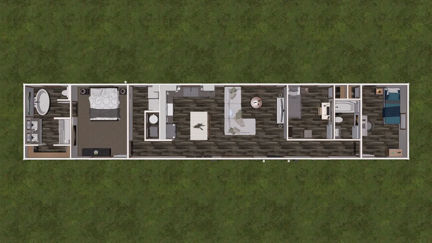 The LEXI Floor Plan. This Manufactured Mobile Home features 3 bedrooms and 2 baths.