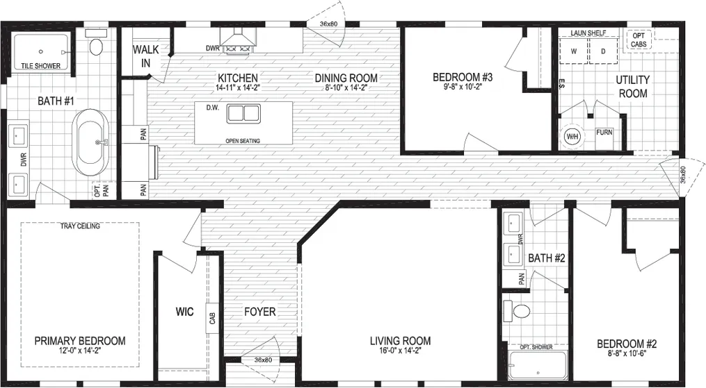 The GOOD LIFE/5630-MS051 SECT Floor Plan. This Manufactured Mobile Home features 3 bedrooms and 2 baths.