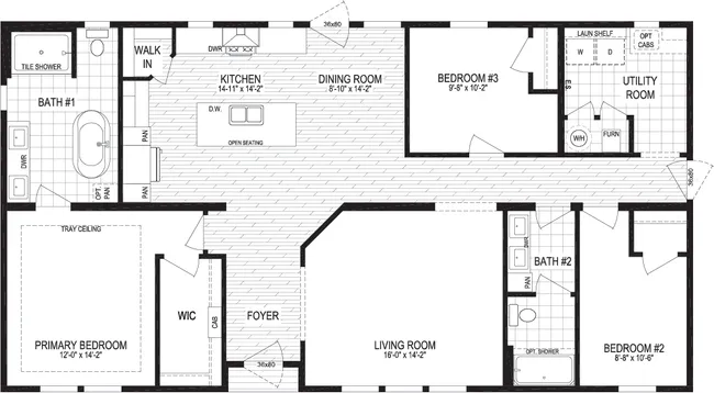 The GOOD LIFE/5630-MS051 SECT Floor Plan. This Manufactured Mobile Home features 3 bedrooms and 2 baths.