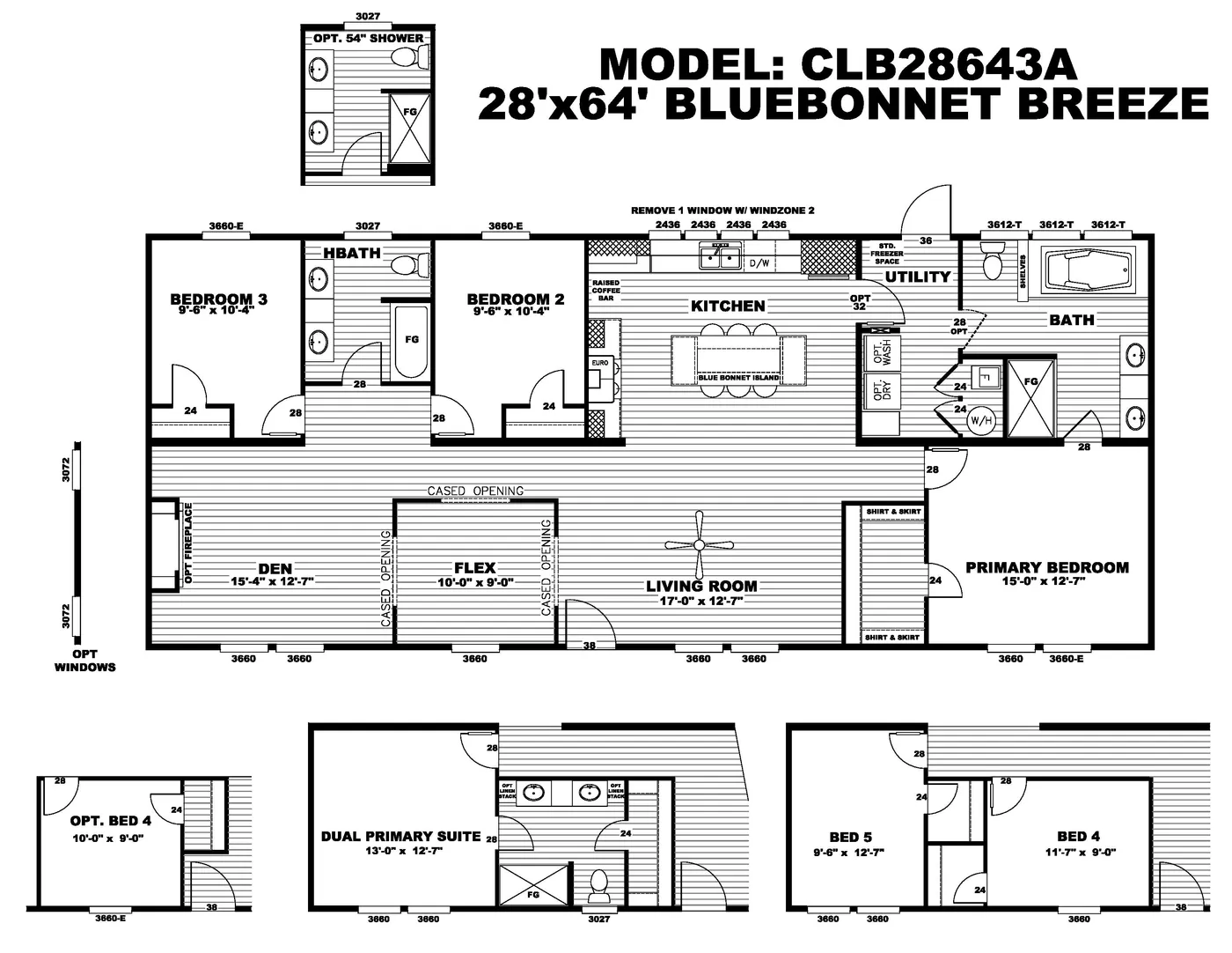 The BLUEBONNET BREEZE Floor Plan. This Manufactured Mobile Home features 3 bedrooms and 2 baths.