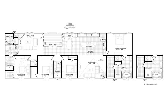 The THE HEWITT Floor Plan. This Manufactured Mobile Home features 4 bedrooms and 3 baths.