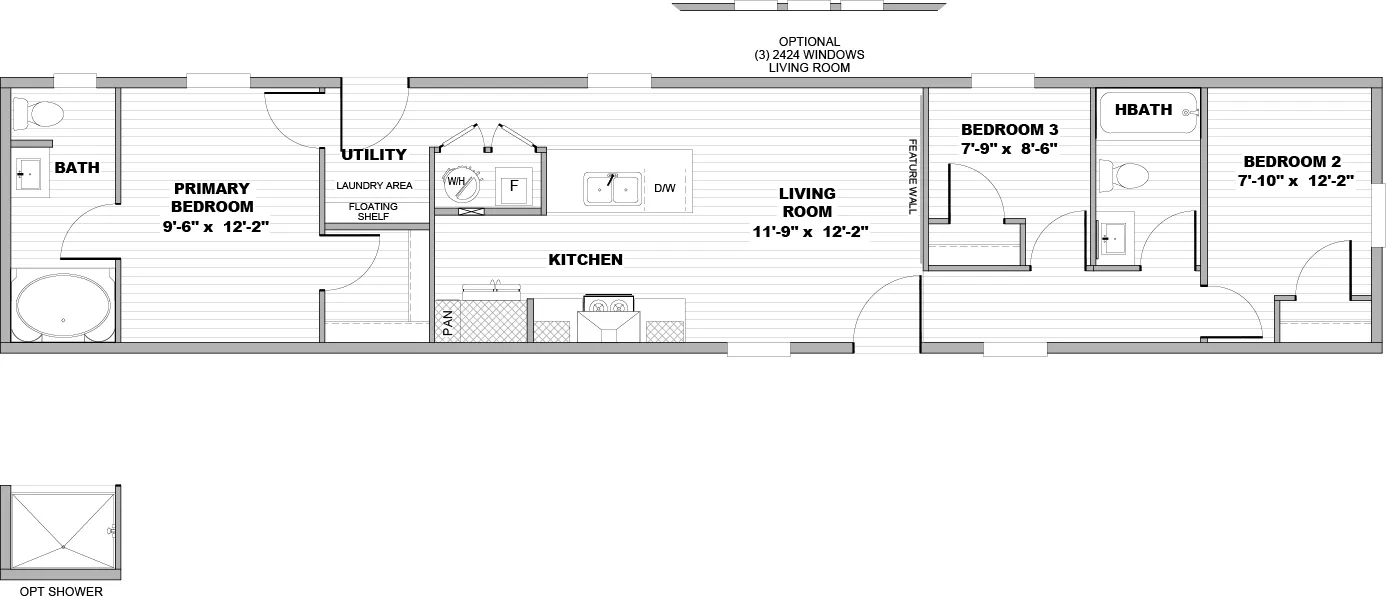 The DIAS Floor Plan. This Manufactured Mobile Home features 3 bedrooms and 2 baths.