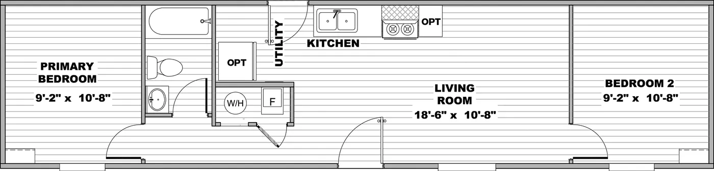 The TULIP Floor Plan. This Manufactured Mobile Home features 2 bedrooms and 1 bath.