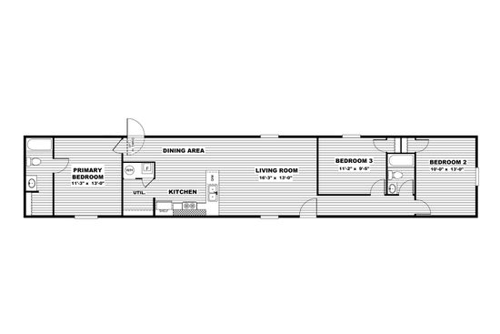 The GLORY Floor Plan. This Manufactured Mobile Home features 3 bedrooms and 2 baths.