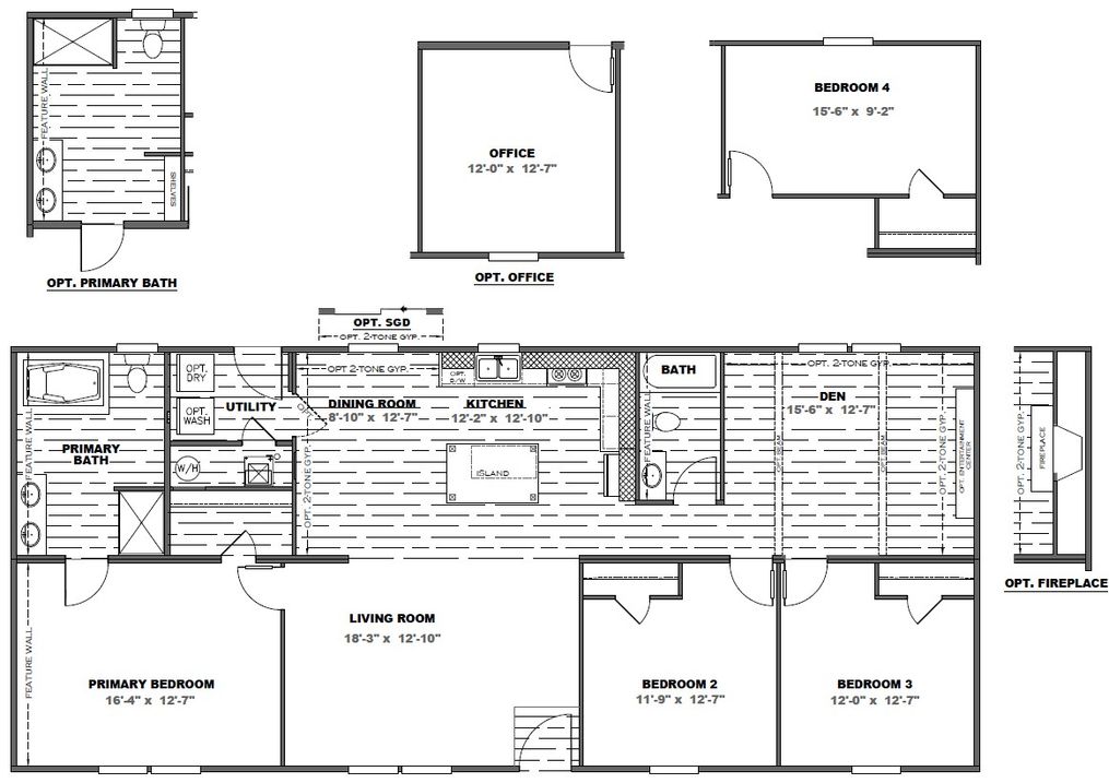 The TRADITION 60B Floor Plan. This Manufactured Mobile Home features 3 bedrooms and 2 baths.
