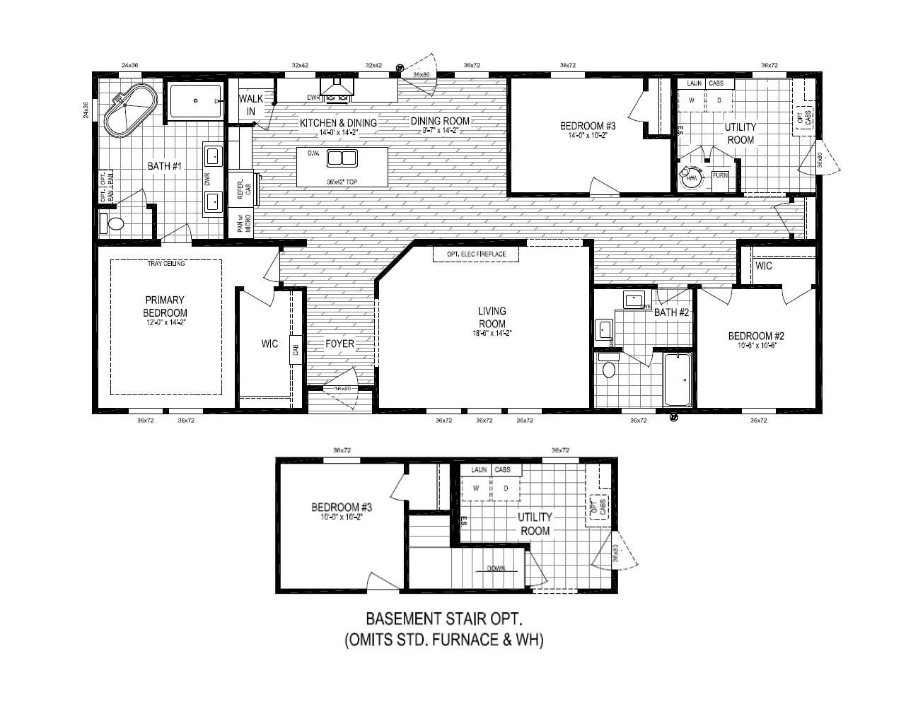 The PARADISE/6430-MS053 SECT Floor Plan. This Manufactured Mobile Home features 3 bedrooms and 2 baths.