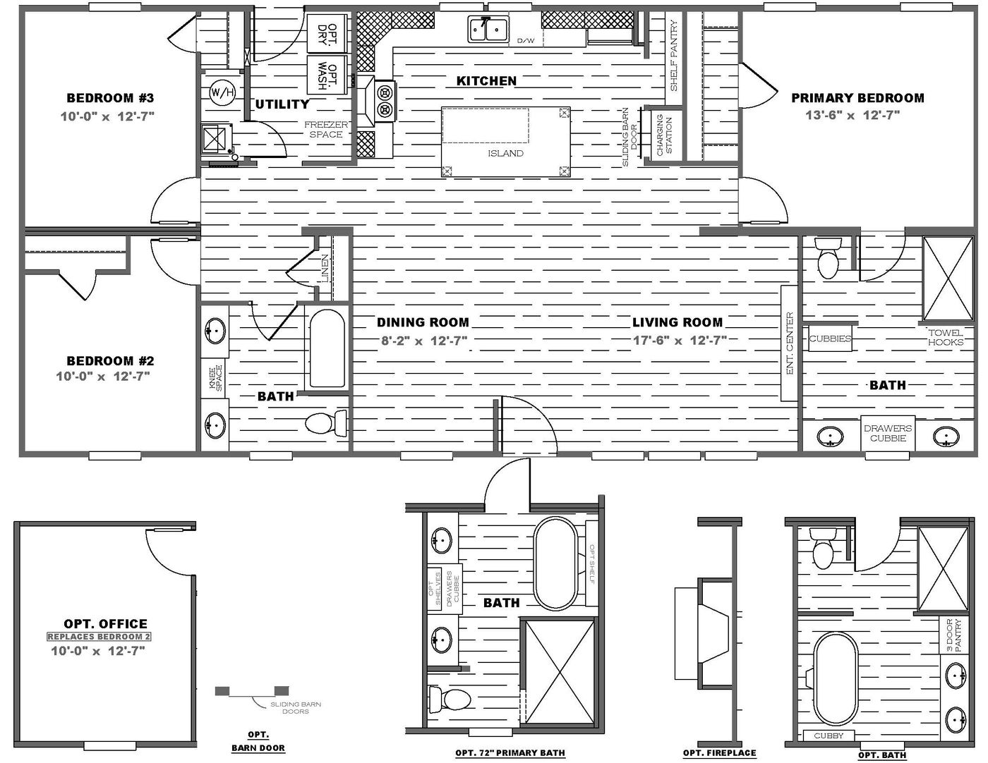 The ISLAND BREEZE Floor Plan. This Manufactured Mobile Home features 3 bedrooms and 2 baths.
