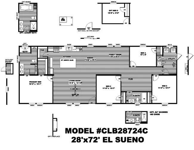The EL SUENO BREEZE Floor Plan. This Manufactured Mobile Home features 4 bedrooms and 2 baths.