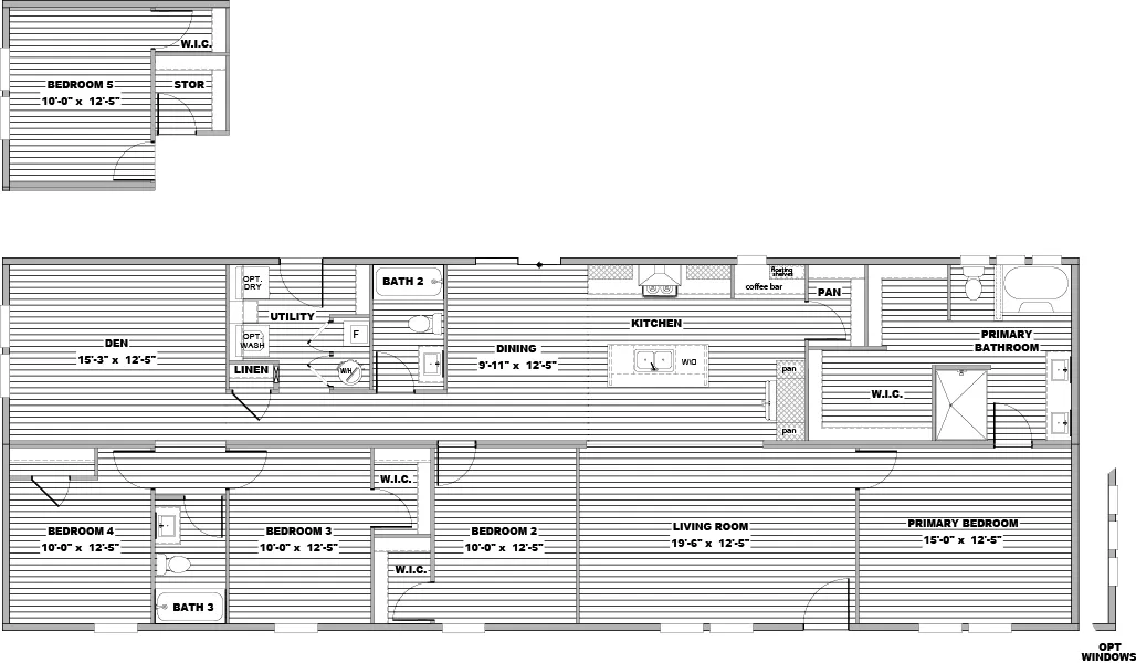 The SEVIER Floor Plan. This Manufactured Mobile Home features 4 bedrooms and 3 baths.