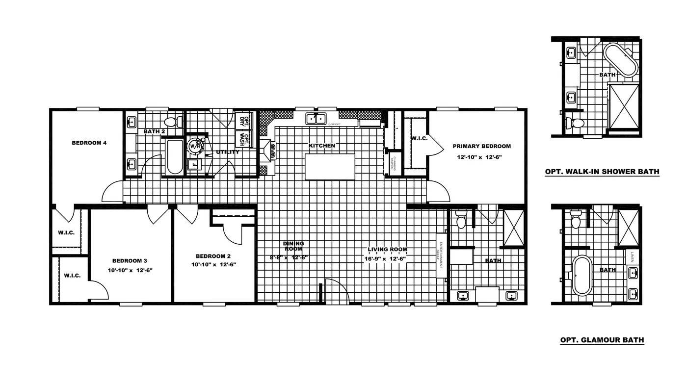 The THE BREEZE 64 Floor Plan. This Manufactured Mobile Home features 4 bedrooms and 2 baths.