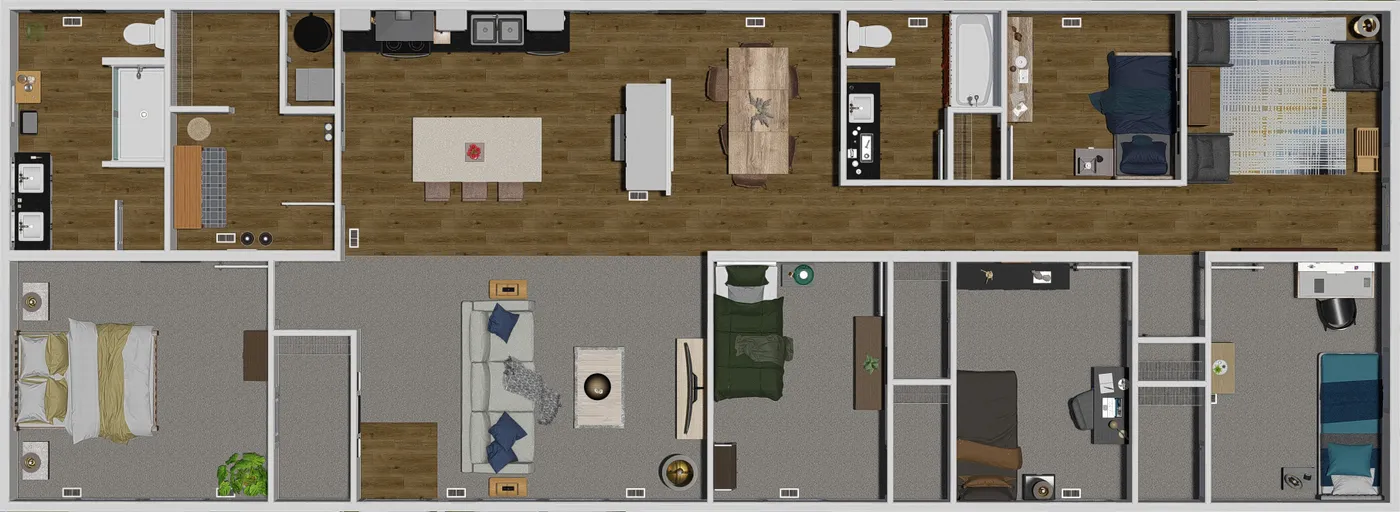 The HEY JUDE Floor Plan. This Manufactured Mobile Home features 4 bedrooms and 2 baths.