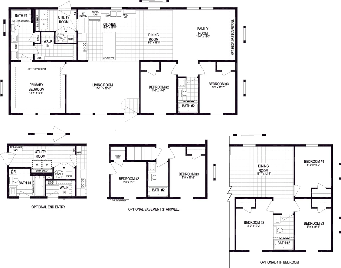 The ELM ST/5628-MS018-1 SECT Floor Plan. This Manufactured Mobile Home features 3 bedrooms and 2 baths.