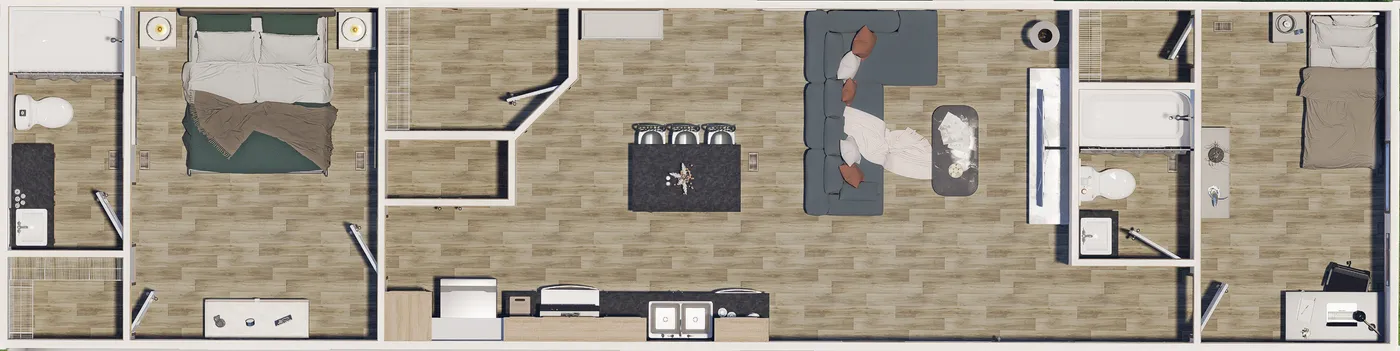 The ATLAS Floor Plan. This Manufactured Mobile Home features 2 bedrooms and 2 baths.