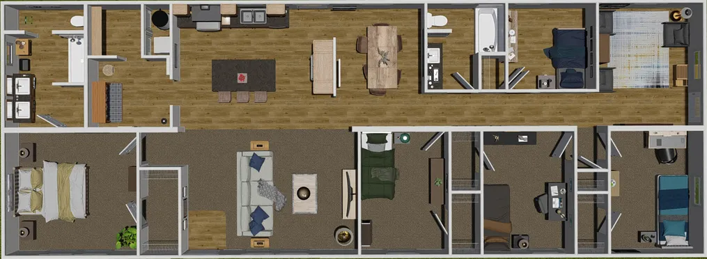 The HEY JUDE Floor Plan. This Manufactured Mobile Home features 5 bedrooms and 2 baths.