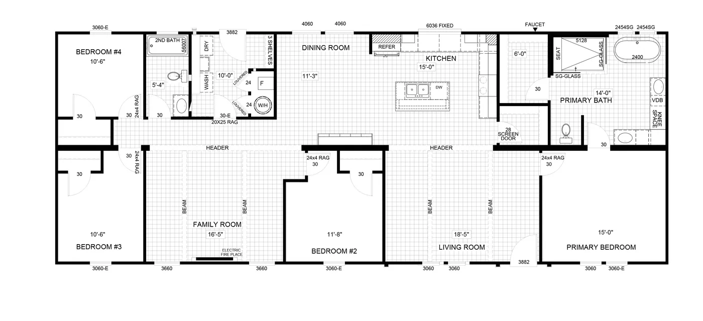 The THE JACKSON Floor Plan. This Manufactured Mobile Home features 4 bedrooms and 2 baths.