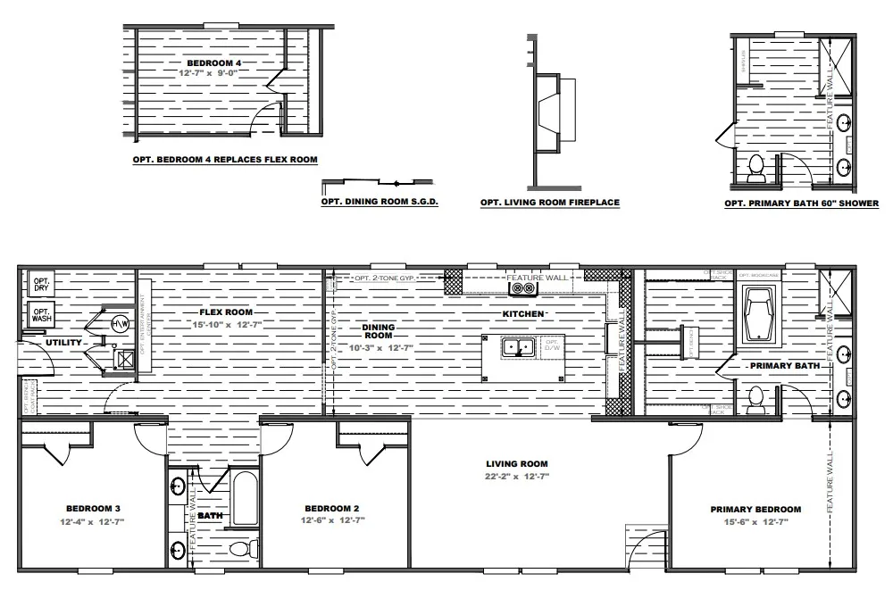 The TRADITION 72 Floor Plan. This Manufactured Mobile Home features 4 bedrooms and 2 baths.