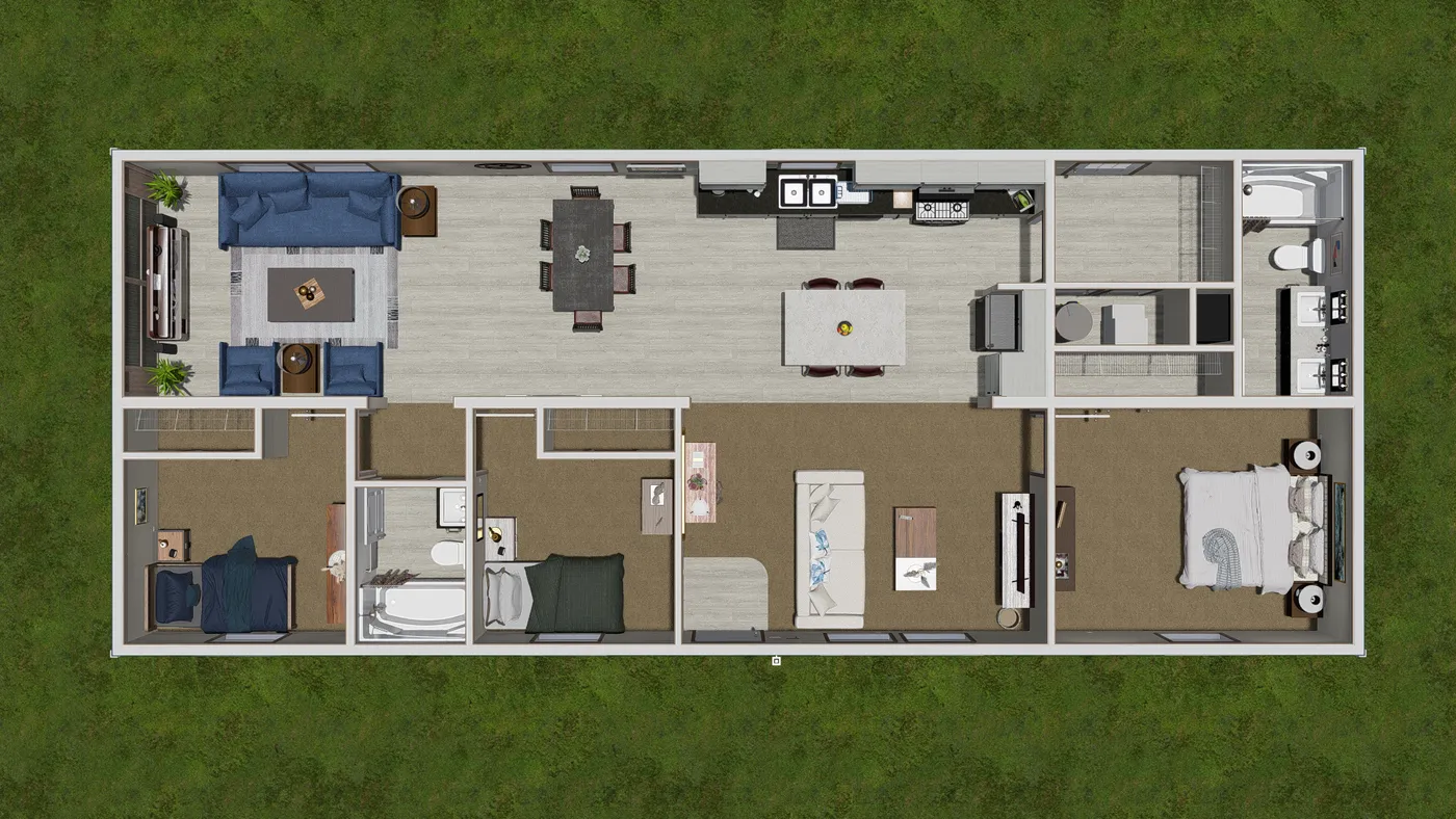The 5624-E744 THE PULSE Floor Plan. This Manufactured Mobile Home features 3 bedrooms and 2 baths.