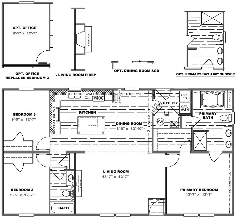 The TRADITION 48 Floor Plan. This Manufactured Mobile Home features 3 bedrooms and 2 baths.