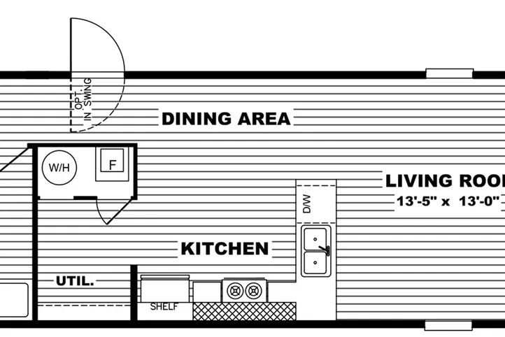 The BLISS Floor Plan. This Manufactured Mobile Home features 2 bedrooms and 1 bath.