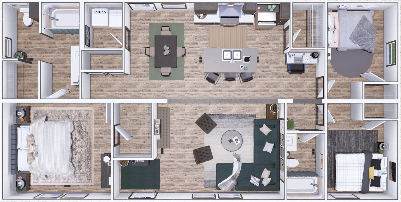 The GLIMPSE 3D Floor Plan. This Manufactured Mobile Home features 3 bedrooms and 2 baths.