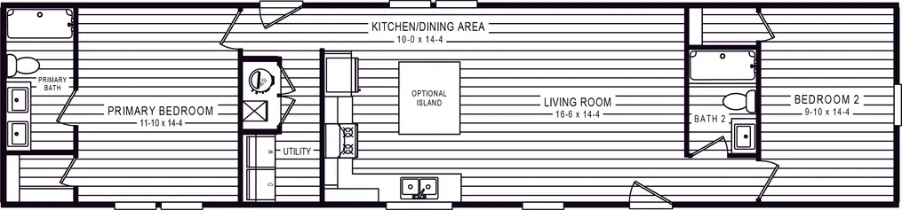 The 4202 "HATTERAS" 6616 Floor Plan. This Manufactured Mobile Home features 2 bedrooms and 2 baths.