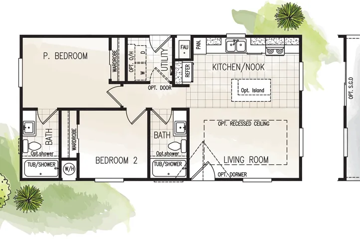 The FAIRPOINT 20382B Floor Plan. This Manufactured Mobile Home features 2 bedrooms and 2 baths.