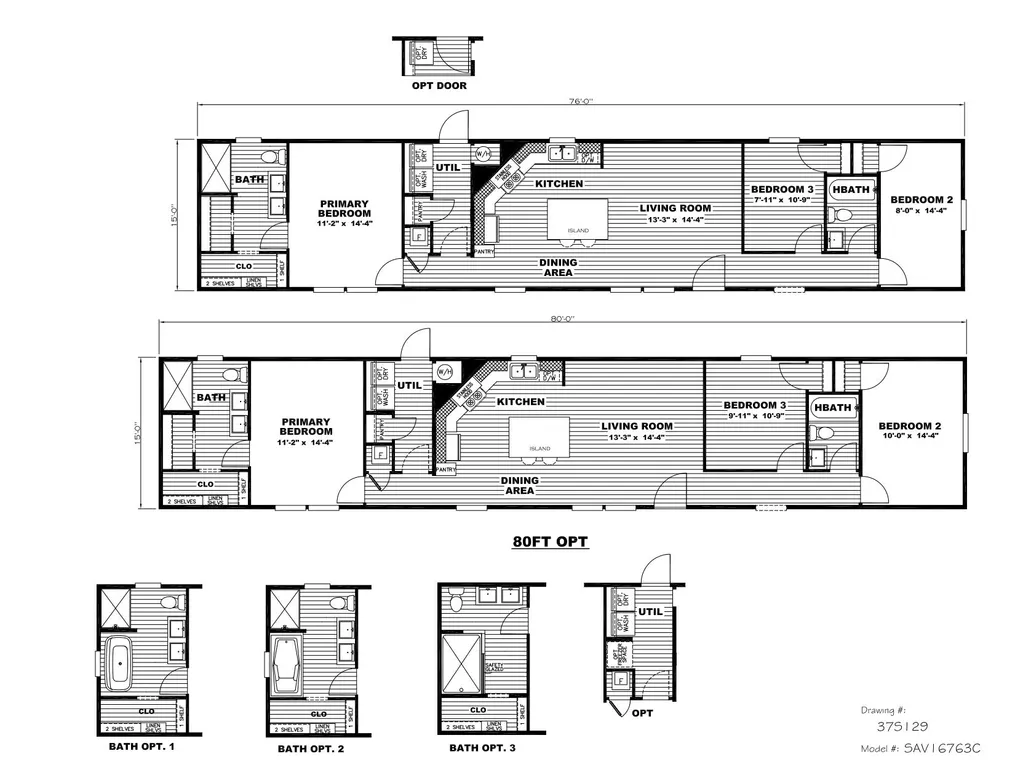 The DAVELLA Floor Plan. This Manufactured Mobile Home features 3 bedrooms and 2 baths.