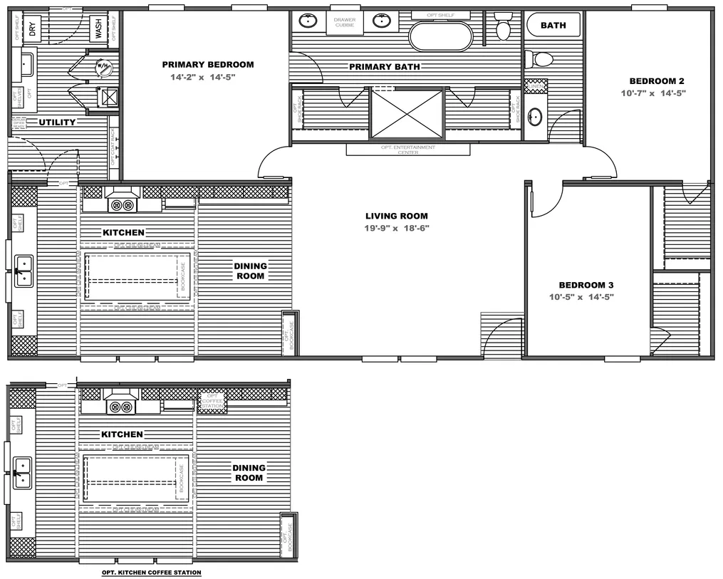 The THE FUSION 3260 Floor Plan. This Manufactured Mobile Home features 3 bedrooms and 2 baths.