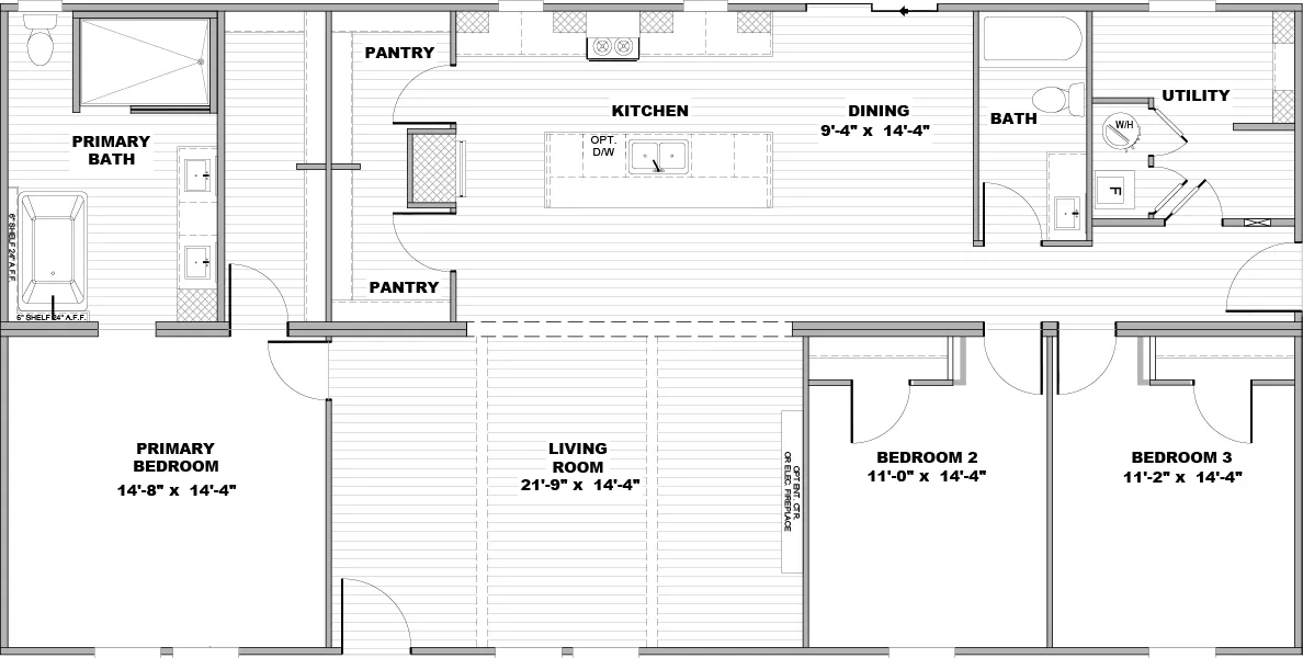 The THE VOGUE 60 Floor Plan. This Manufactured Mobile Home features 3 bedrooms and 2 baths.