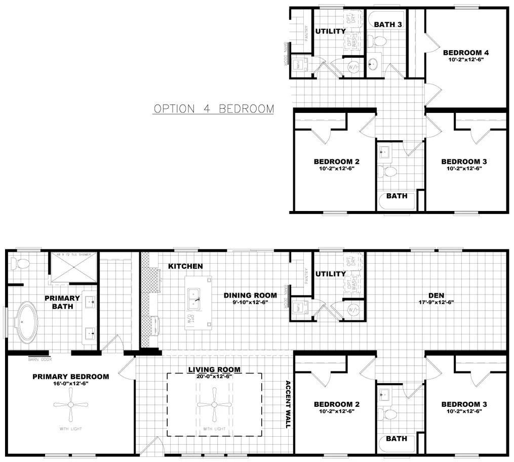 The THE MAUI Floor Plan. This Manufactured Mobile Home features 3 bedrooms and 2 baths.