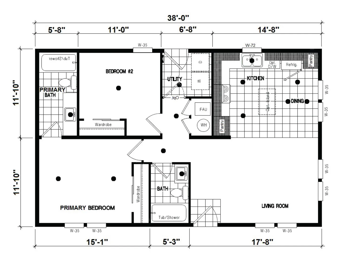 The DRM386A 2438'            DREAM Floor Plan. This Manufactured Mobile Home features 2 bedrooms and 2 baths.