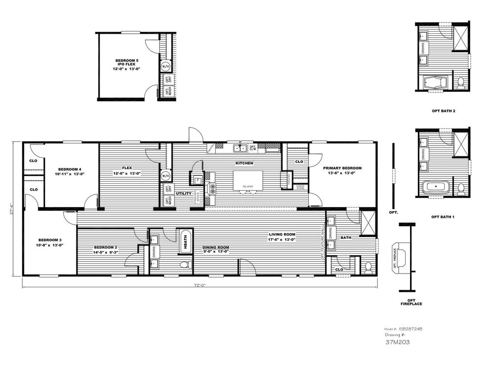 The HOMESTEAD BREEZE Floor Plan. This Manufactured Mobile Home features 4 bedrooms and 2 baths.