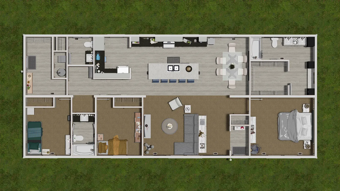 The 6428-E792 THE PULSE Floor Plan. This Manufactured Mobile Home features 3 bedrooms and 2.5 baths.