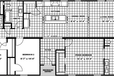 The FREEDOM FARM HOUSE  32X60 Floor Plan. This Manufactured Mobile Home features 3 bedrooms and 2 baths.