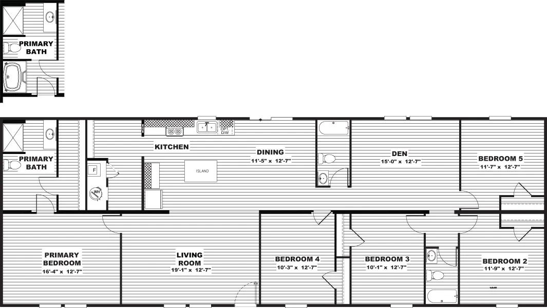 The REDWOOD Floor Plan. This Manufactured Mobile Home features 5 bedrooms and 3 baths.
