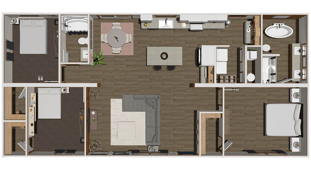 The LIZZIE Floor Plan. This Manufactured Mobile Home features 3 bedrooms and 2 baths.