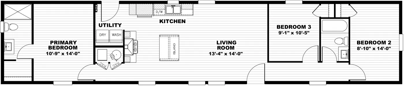 Standard Floor Plan. The MOVE ON UP Floor Plan. This Manufactured Mobile Home features 3 bedrooms and 2 baths.