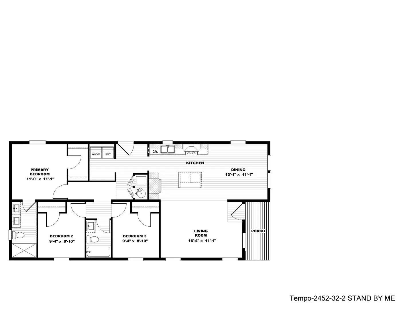 The STAND BY ME 5224-32-2 Floor Plan. This Manufactured Mobile Home features 3 bedrooms and 2 baths.