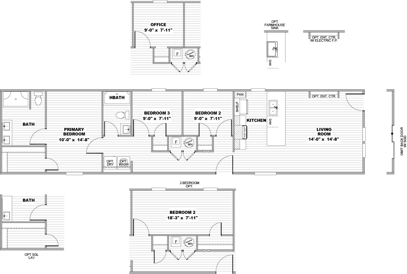 The ROCKY CREST Floor Plan. This Manufactured Mobile Home features 3 bedrooms and 2 baths.