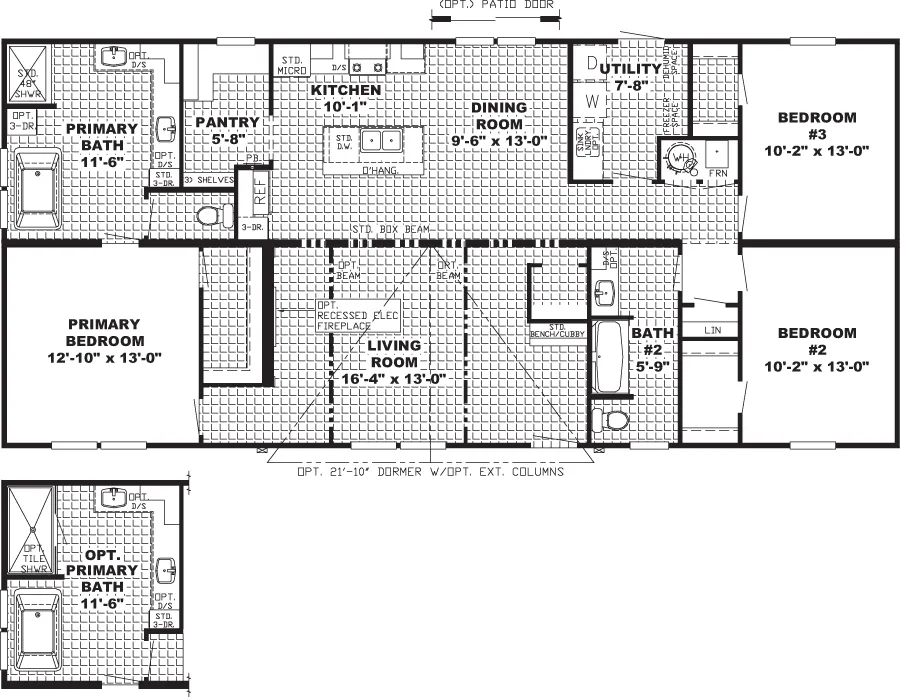 The THE DARK NOVA Floor Plan. This Manufactured Mobile Home features 3 bedrooms and 2 baths.