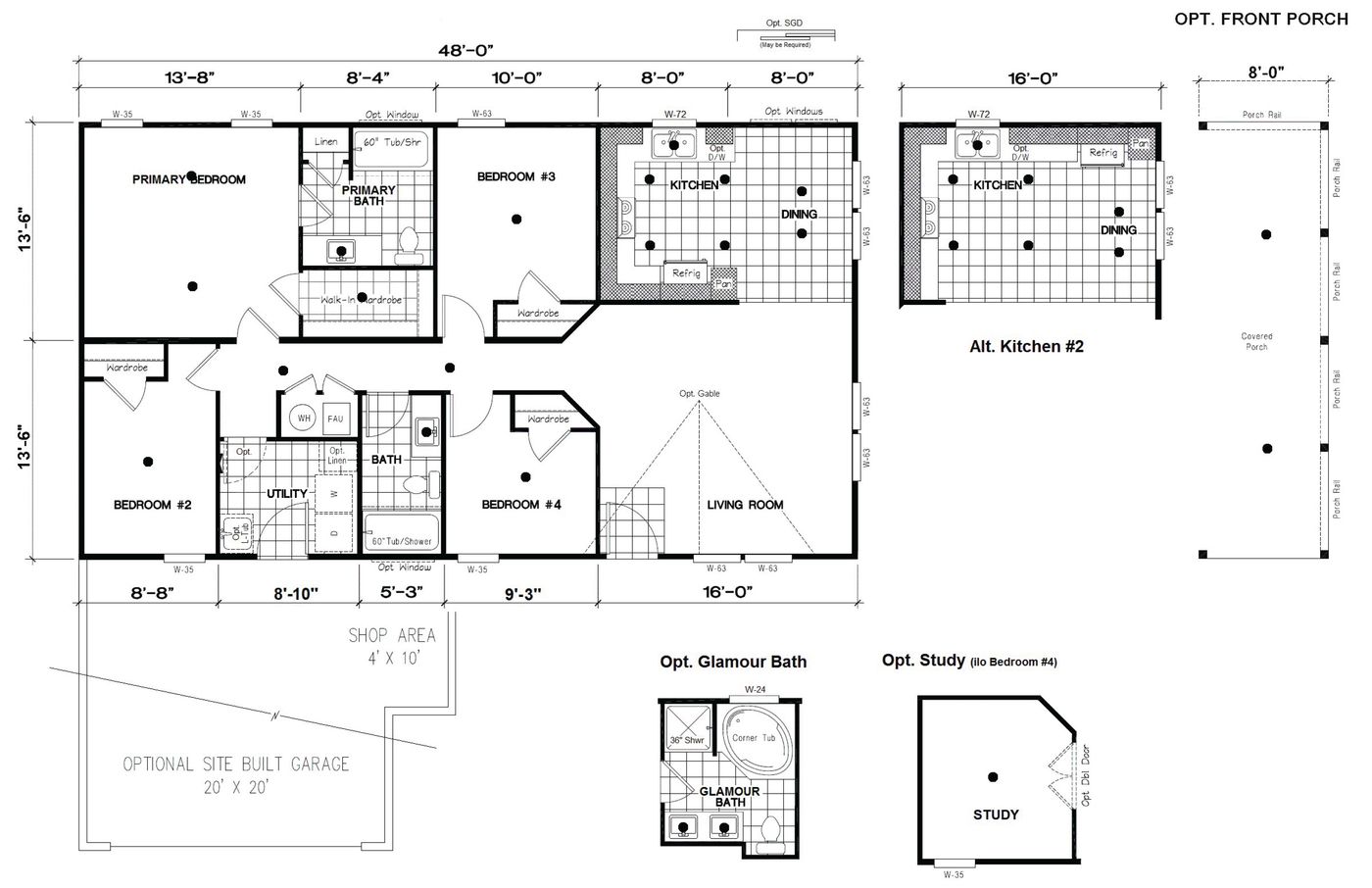 The DRM484F 48' DREAM Floor Plan. This Manufactured Mobile Home features 4 bedrooms and 2 baths.