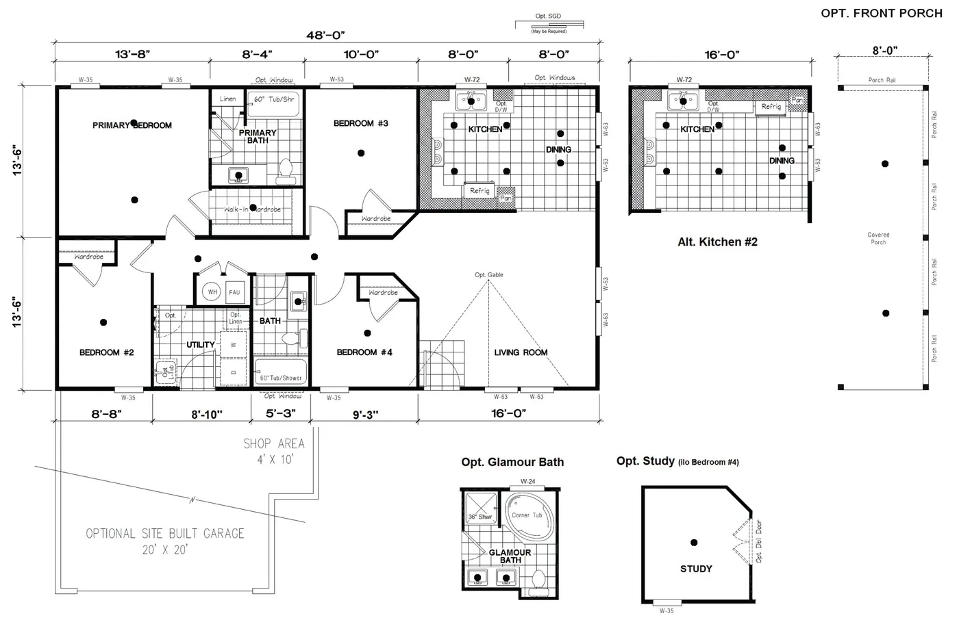 The DRM484F 48'              DREAM Floor Plan. This Manufactured Mobile Home features 4 bedrooms and 2 baths.