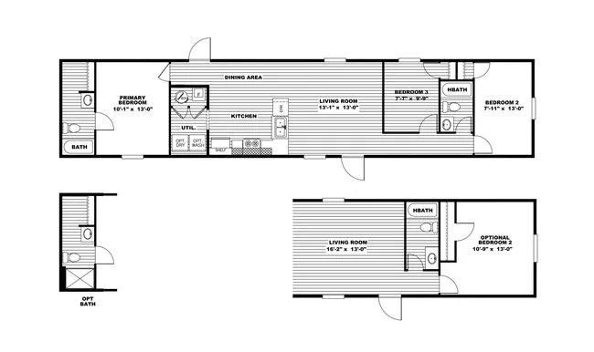 The LEGEND 14X66 Floor Plan. This Manufactured Mobile Home features 3 bedrooms and 2 baths.